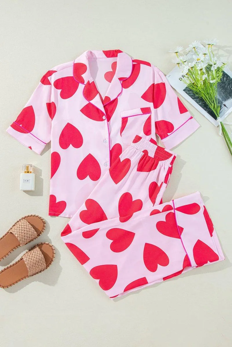 Love Hearts Valentines Pants Pajamas Set