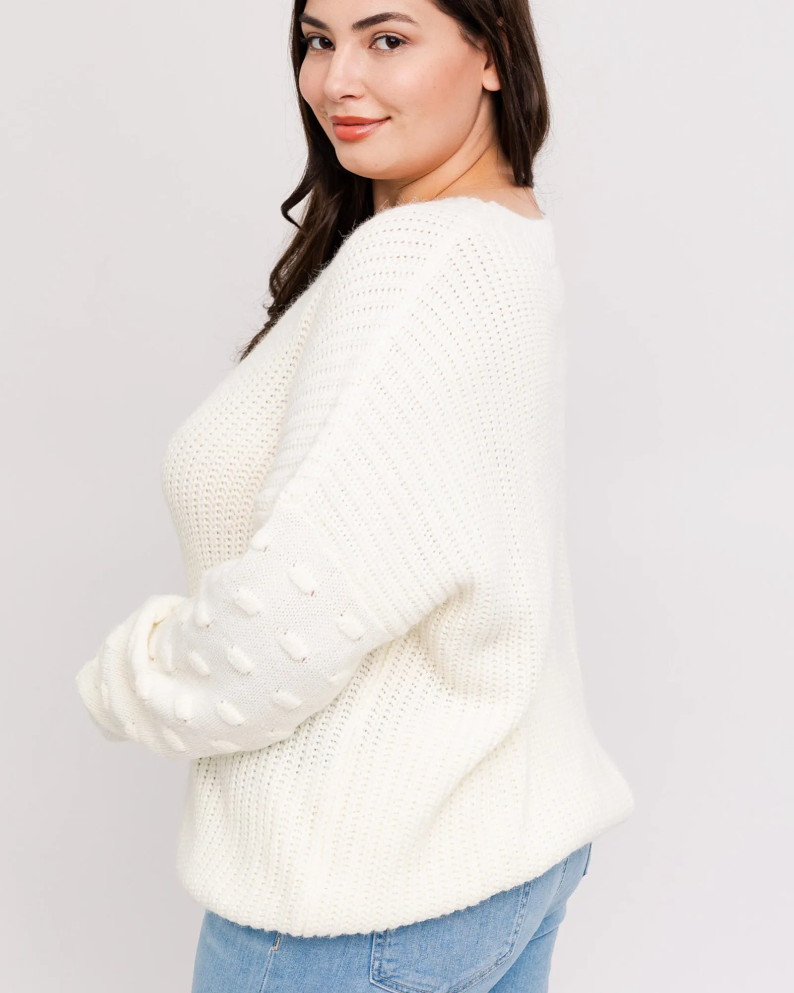 Marie Stitch Sleeve Sweater | Ivory