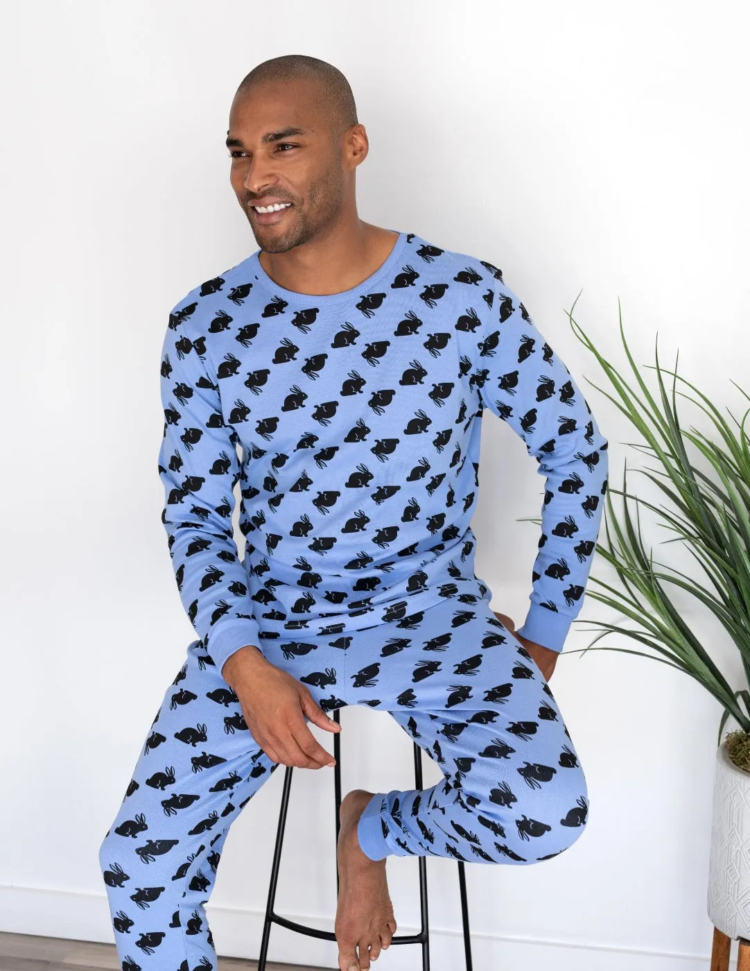 Mens Blue Cotton Bunny Pajamas