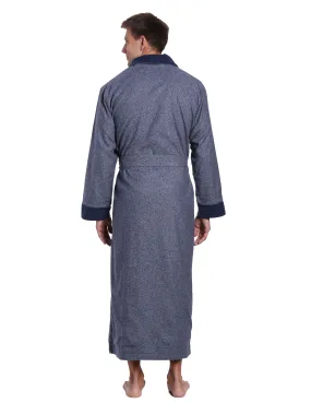 Mens Premium 100% Cotton Flannel Fleece Lined Robe - Dark Blue