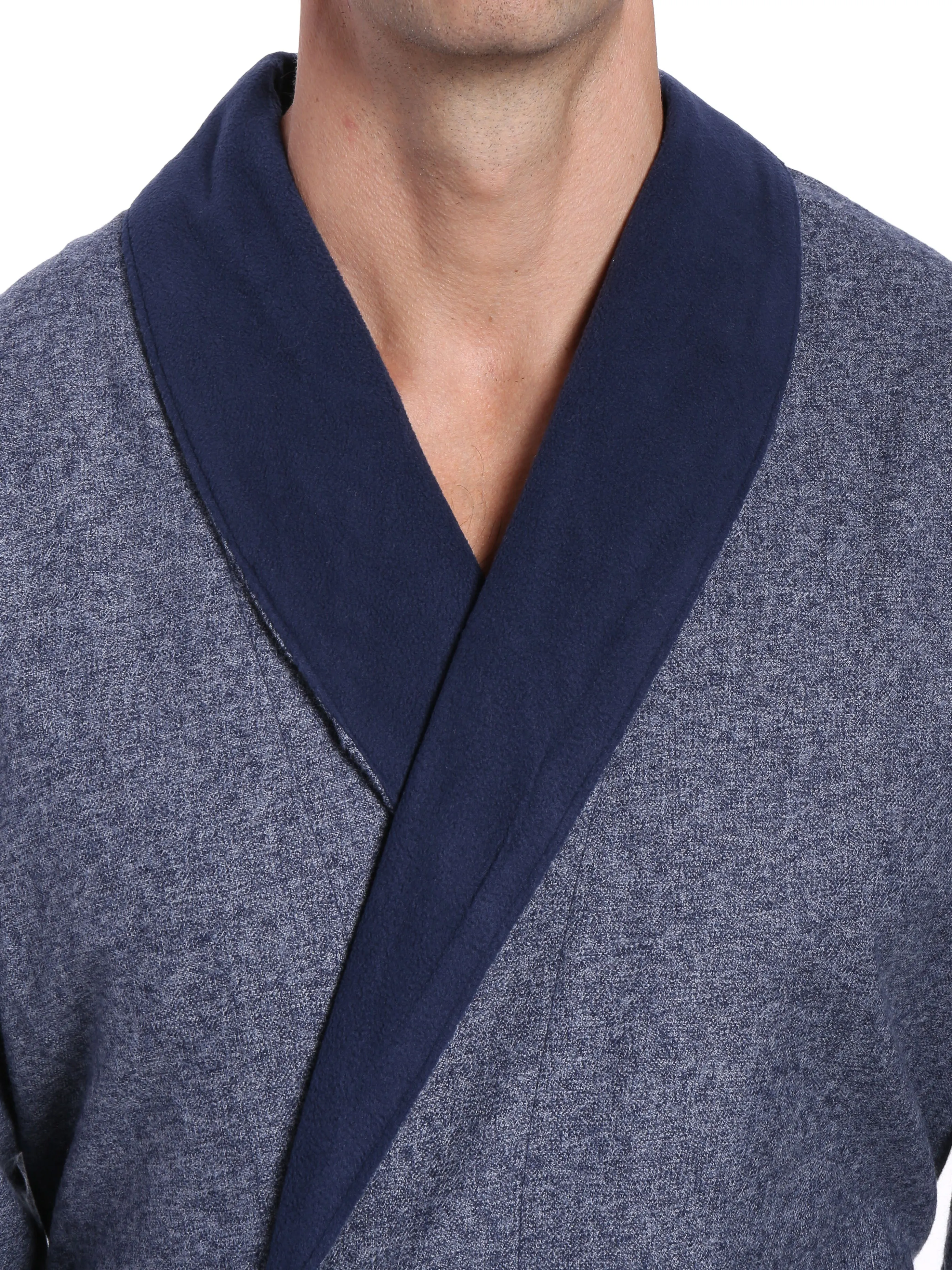 Mens Premium 100% Cotton Flannel Fleece Lined Robe - Dark Blue