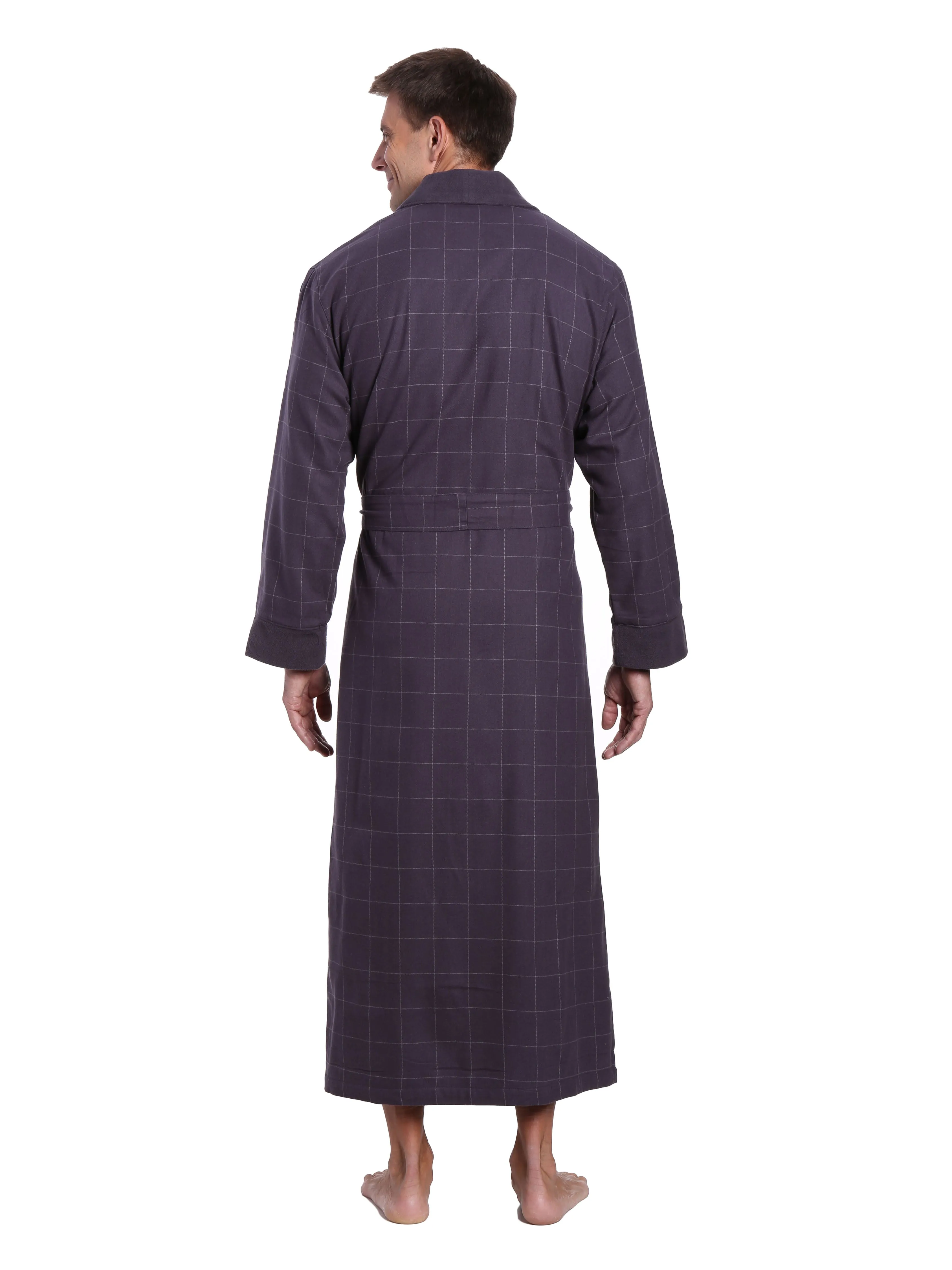 Mens Premium 100% Cotton Flannel Fleece Lined Robe - Windowpane Checks - Iron