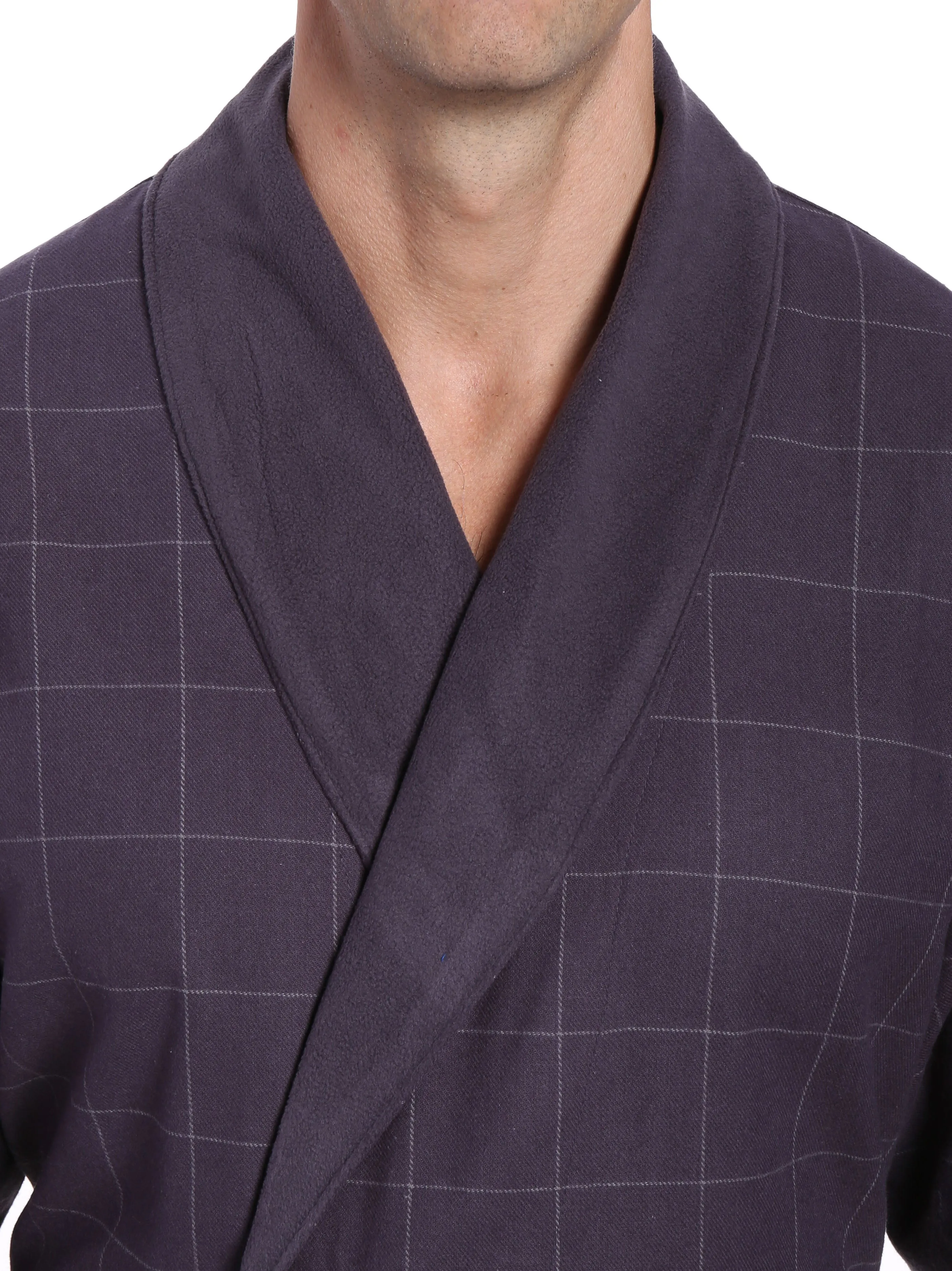 Mens Premium 100% Cotton Flannel Fleece Lined Robe - Windowpane Checks - Iron