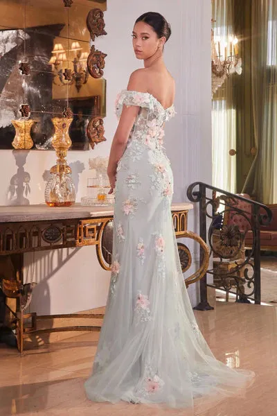 Mist Off The Shoulder Floral Applique Gown