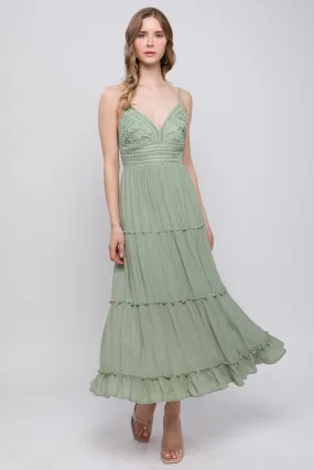 Moss Crochet Layered Panels Long Dress