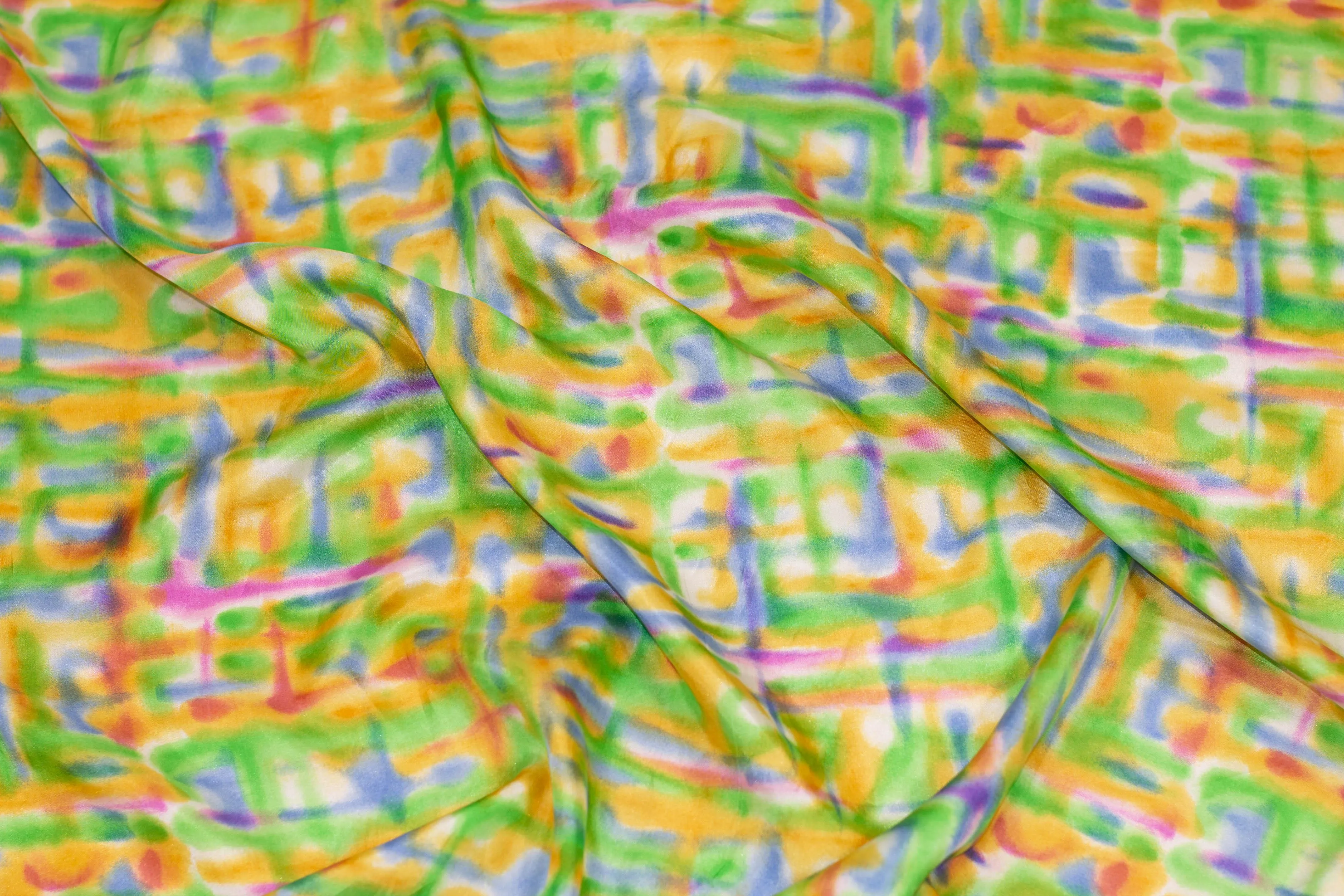 Multicolor Tie-Dye Crepe De Chine Silk