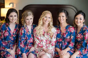 Navy Blue Bridesmaids Robe Sets ~ Kimono Robes~Bridesmaids Gifts~Getting Ready Robes~Bridal Party Robes~Floral Robes~Dressing Gown