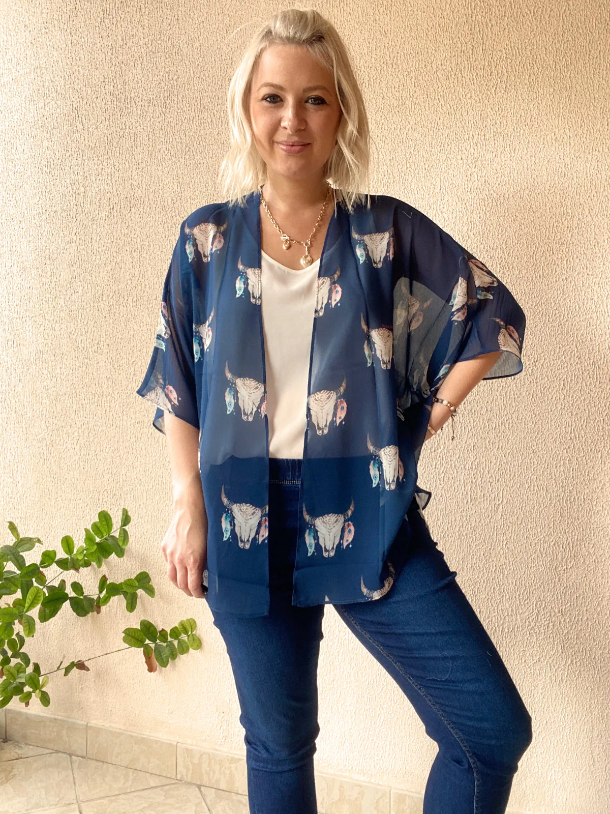 Navy Skulls Kimono – 3 Lengths