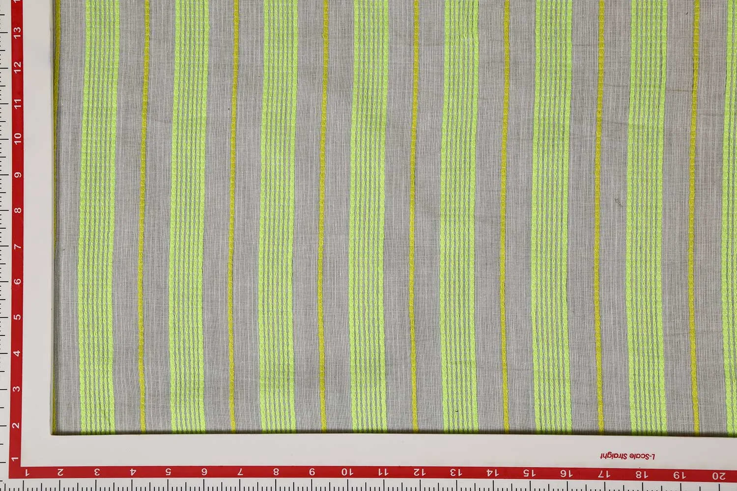 Off White & Neon Green Stripes Cotton Slub Fabric