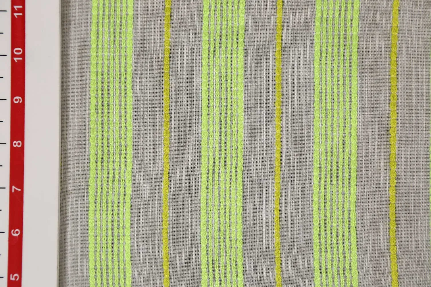 Off White & Neon Green Stripes Cotton Slub Fabric