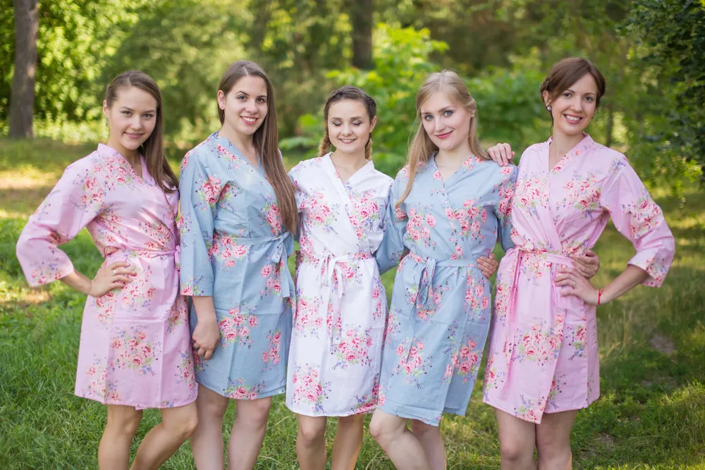 Pink and Silver Blue Wedding Colors Bridesmaids Robes