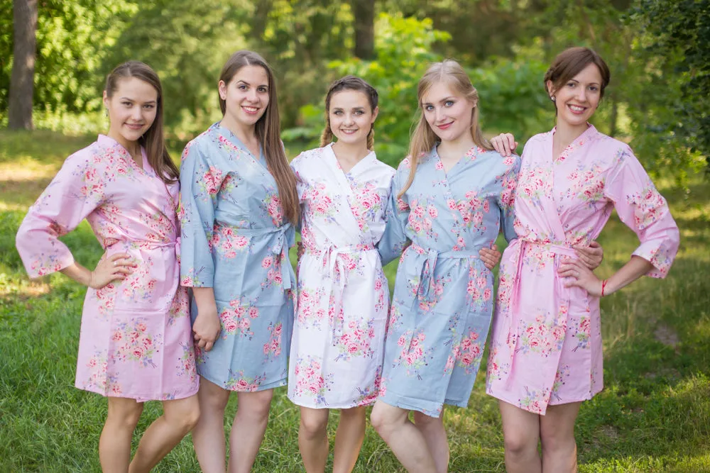 Pink and Silver Blue Wedding Colors Bridesmaids Robes