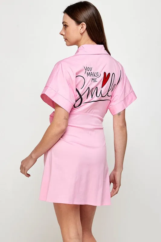 Pink Cropped Shirt Dress