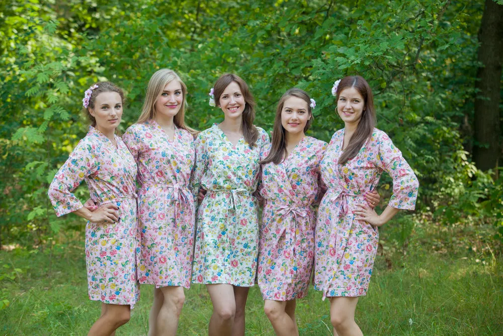 Pink Happy Flowers Pattern Bridesmaids Robes