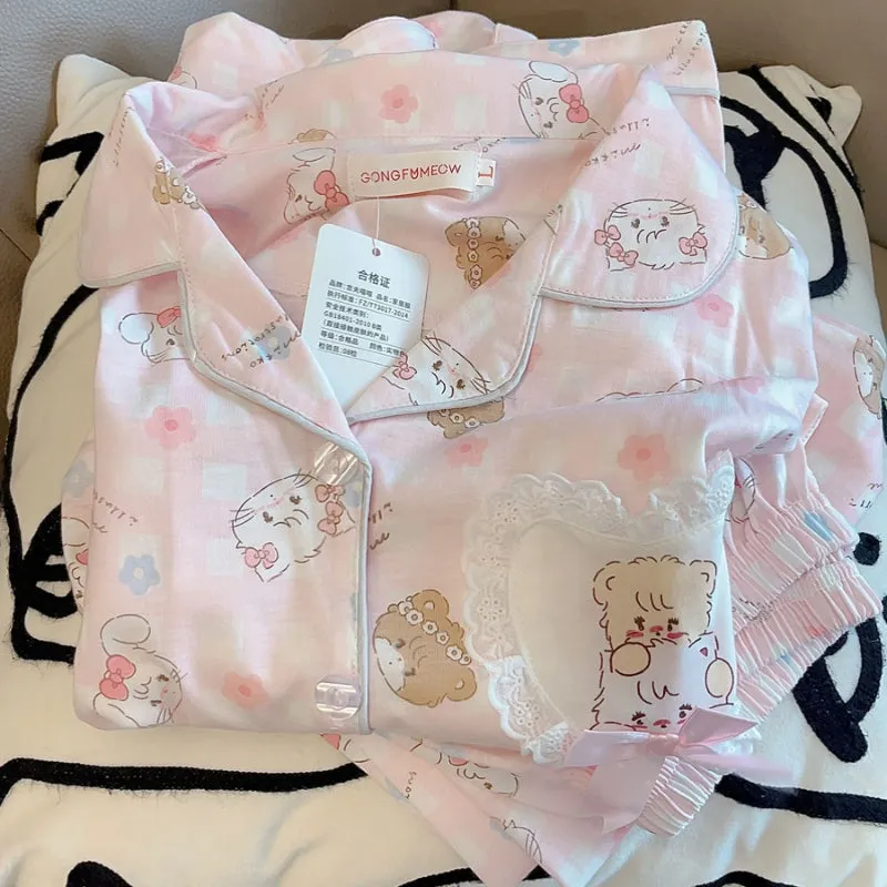 Pink Love Cute Kitty Pajamas Set KI474