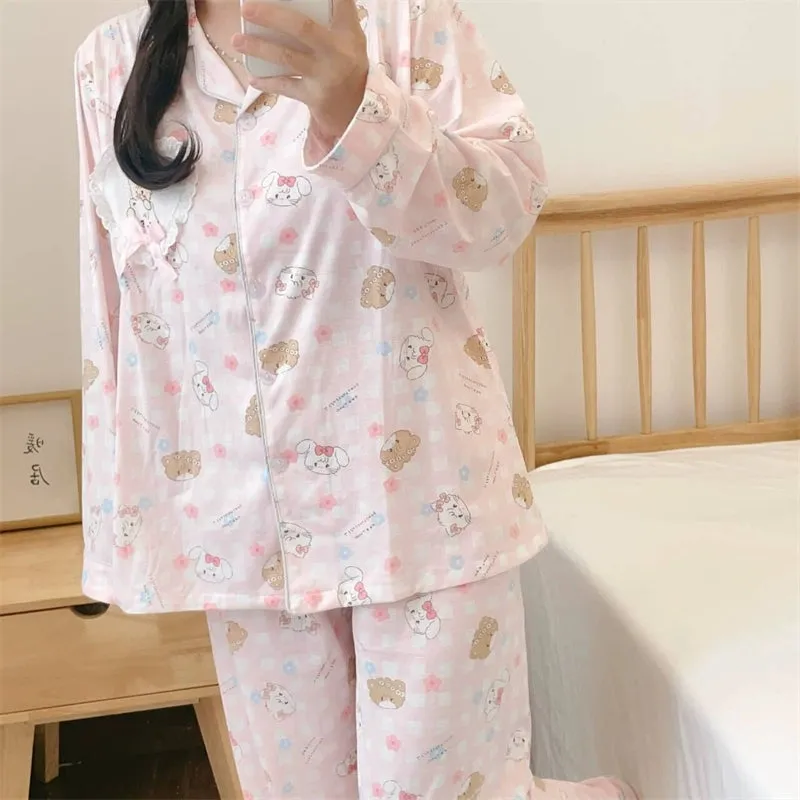 Pink Love Cute Kitty Pajamas Set KI474