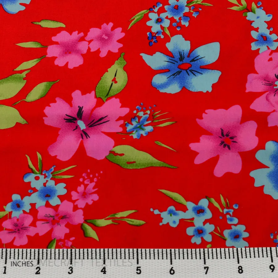 Red Vibrant Floral Cotton Print