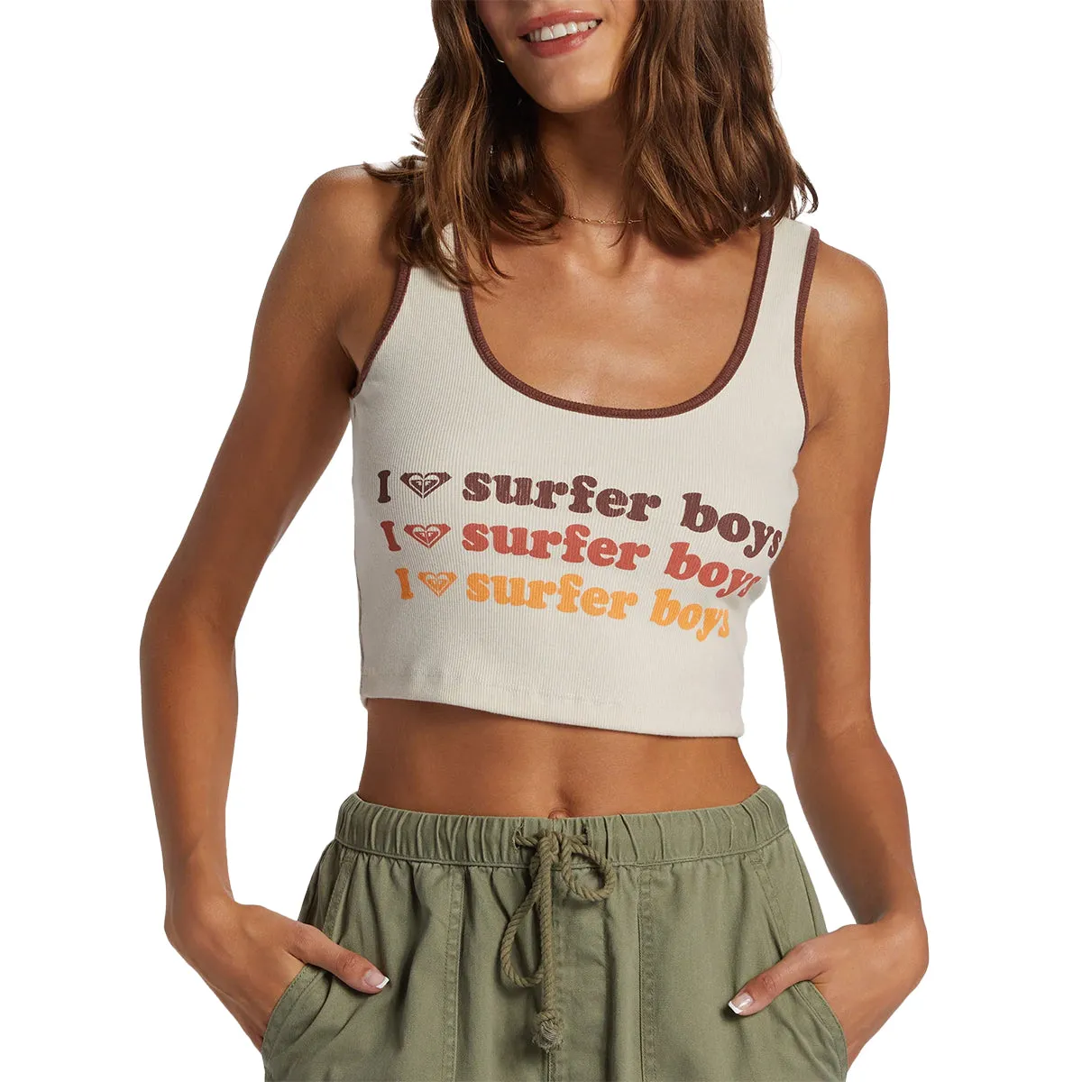 Roxy Women's I Heart Surfers Dive In Crop Tank Top