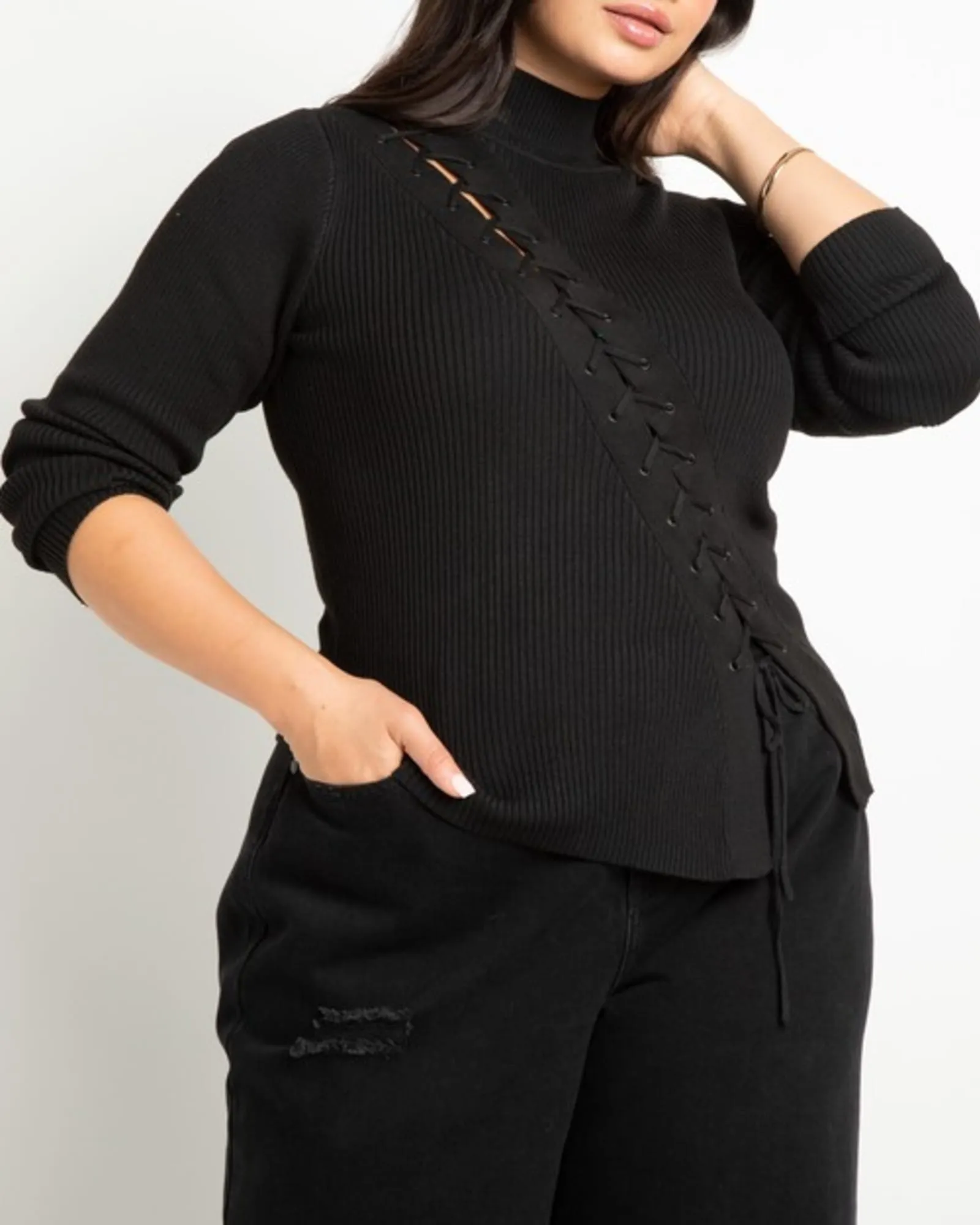 Sadie Lacing Detail Sweater | Totally Black