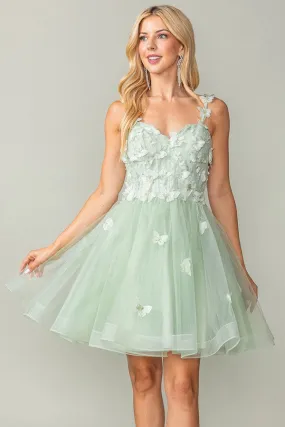 Sage Sweetheart Butterfly Applique Horsehair Short Dress