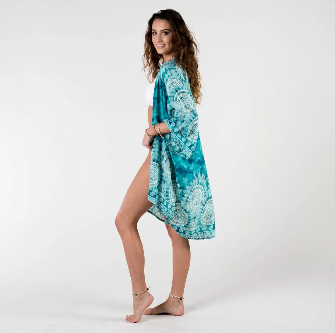 SALE Beach / Pool Cover Up Kimono - Turquoise