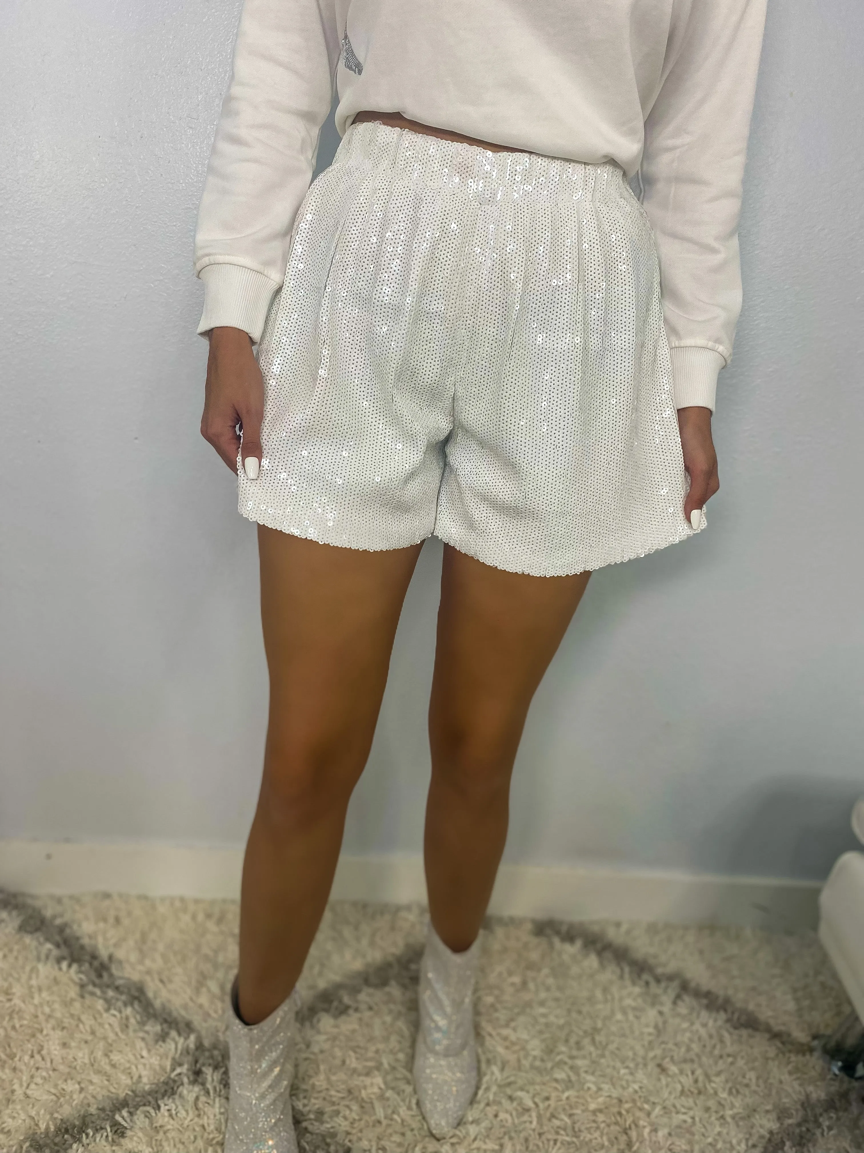 Sequin Sensation Sequin Shorts - White