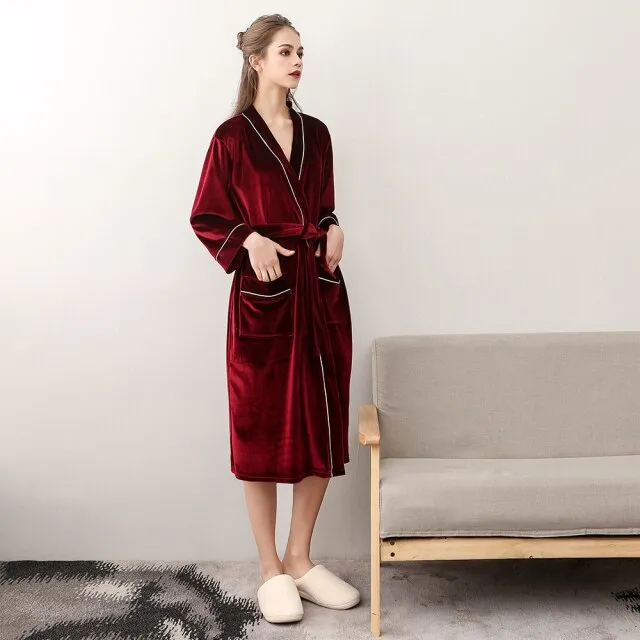 Sophie - Dark Academia Summer Soft Golden Velvet Bathrobe