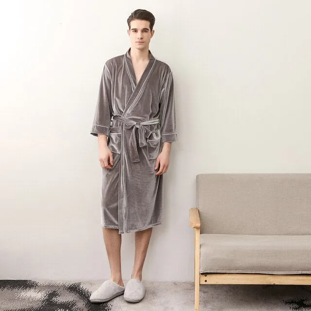 Sophie - Dark Academia Summer Soft Golden Velvet Bathrobe