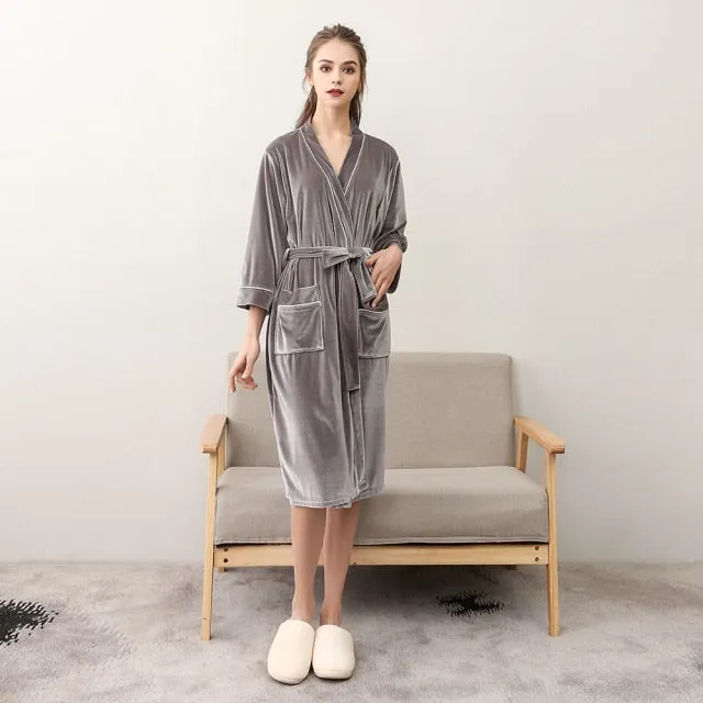 Sophie - Dark Academia Summer Soft Golden Velvet Bathrobe