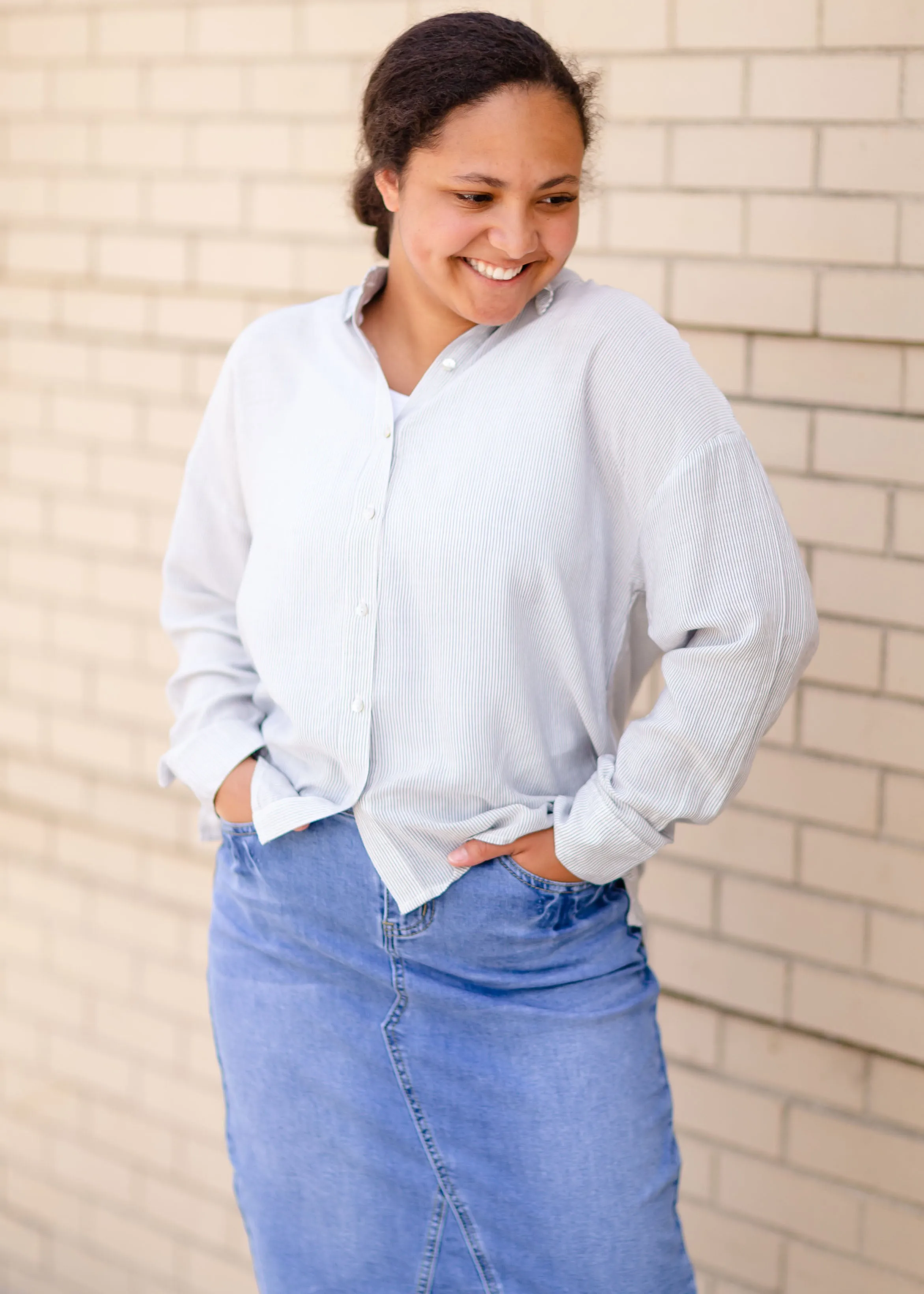 Striped Button Up Long Sleeve Top