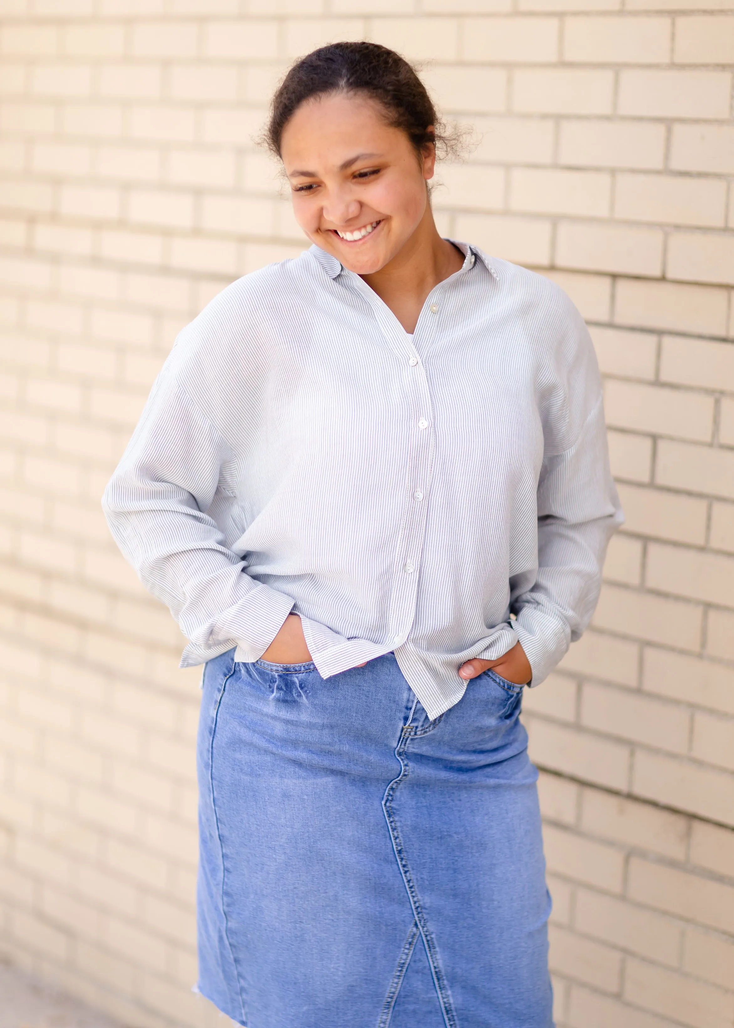 Striped Button Up Long Sleeve Top