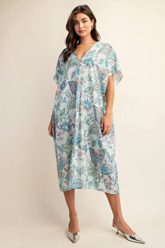 Turqouise Vibrant printed Caftan Style Dress