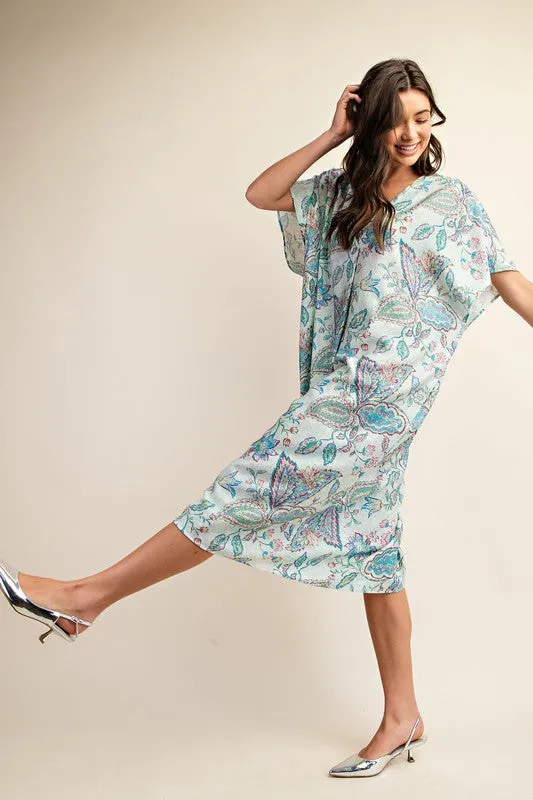 Turqouise Vibrant printed Caftan Style Dress