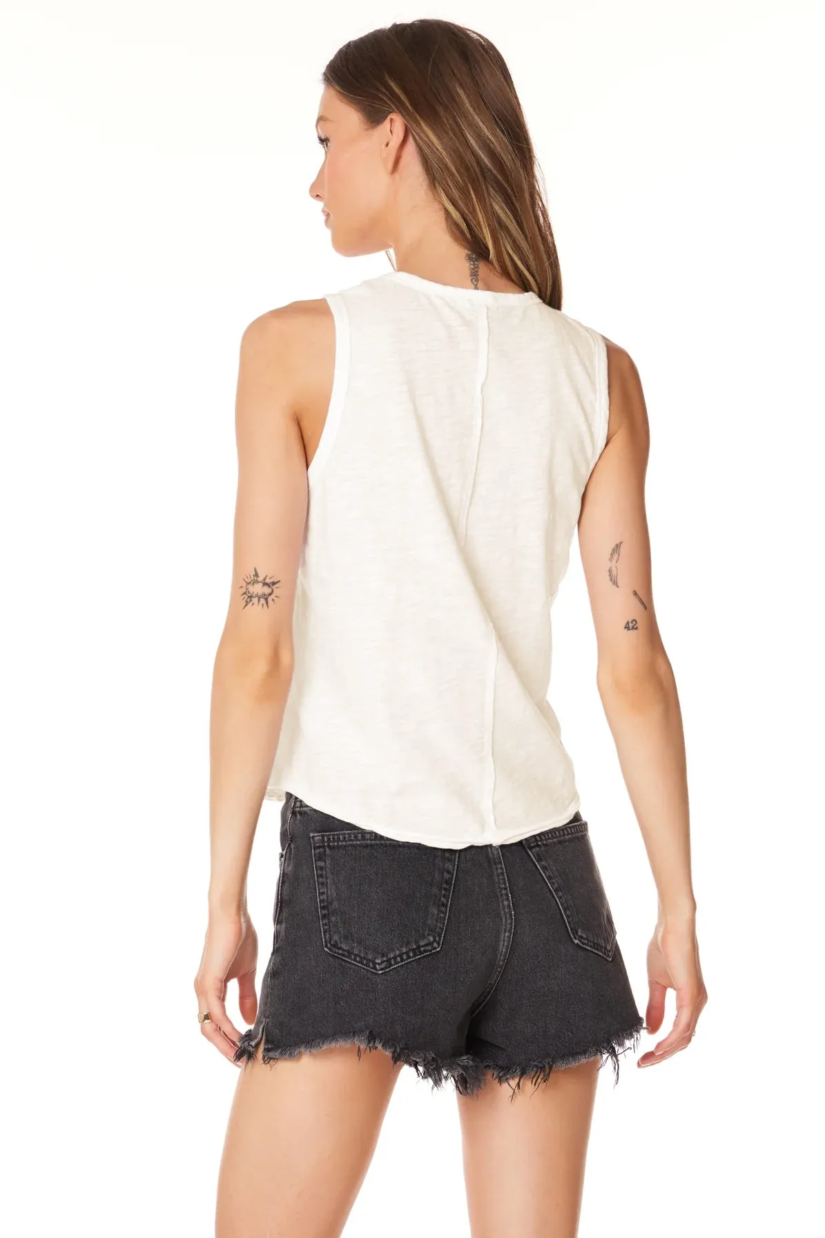 V Neck Seam Detail Tank - Parchment