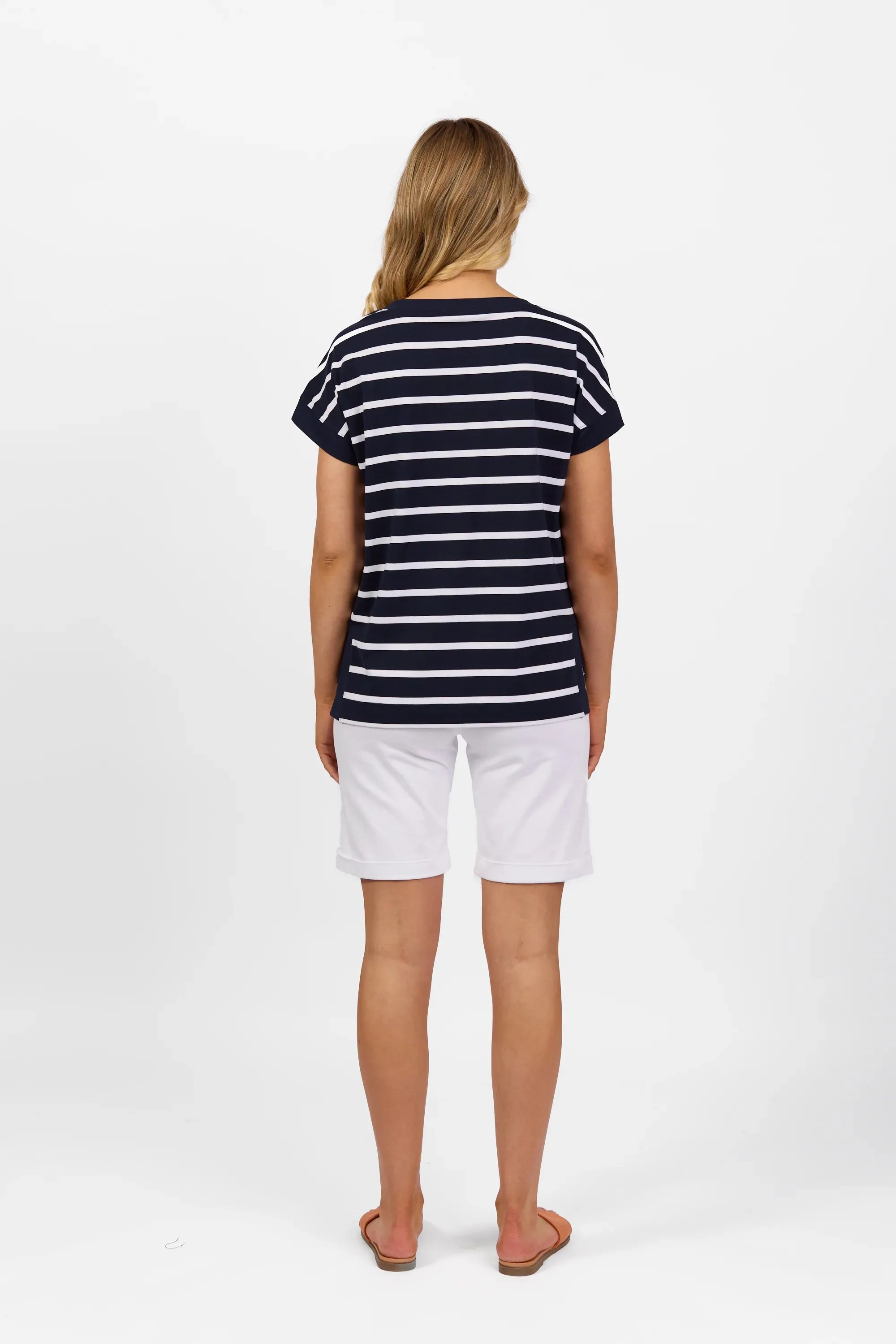 Vassalli Drop Sleeve Top Ink/white Stripe