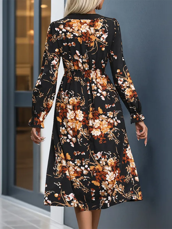 Vibrant Autumn Floral Midi Dress