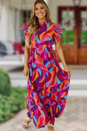 Vibrant Cresent Print Maxi Dress