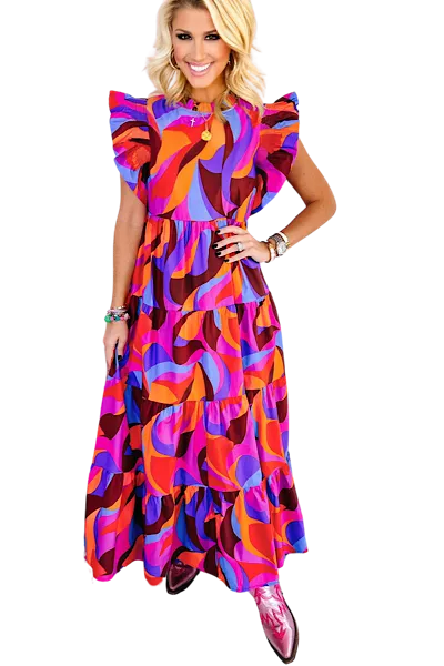 Vibrant Cresent Print Maxi Dress