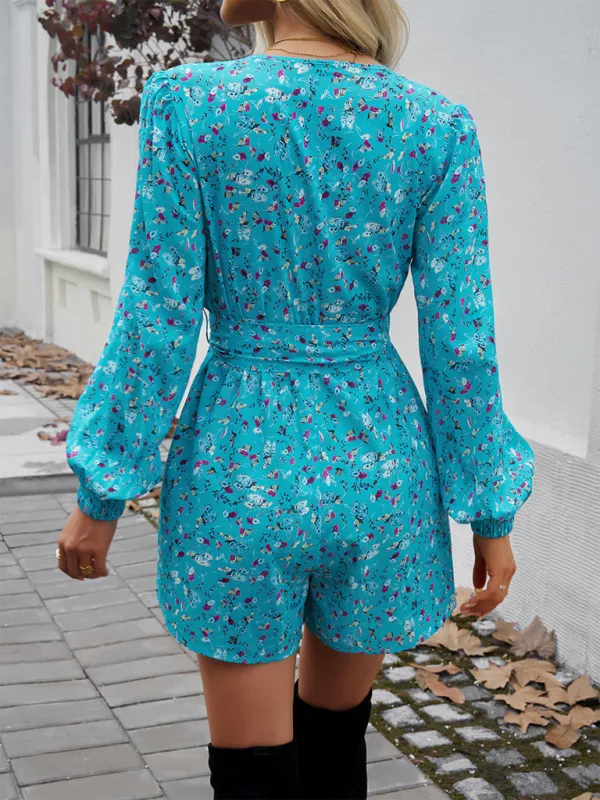 Vibrant Floral Wrap Romper Dress for Women