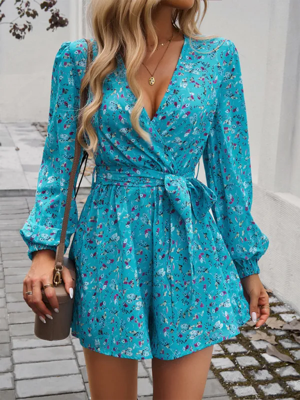 Vibrant Floral Wrap Romper Dress for Women