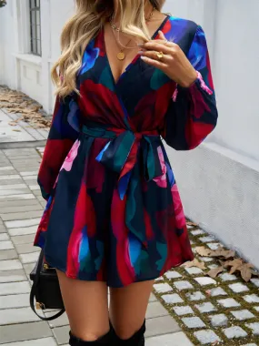 Vibrant Floral Wrap Romper Dress for Women