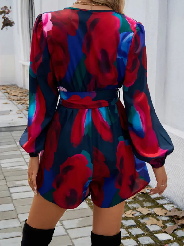 Vibrant Floral Wrap Romper Dress for Women