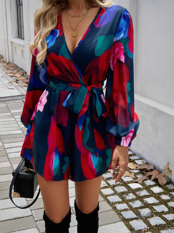 Vibrant Floral Wrap Romper Dress for Women