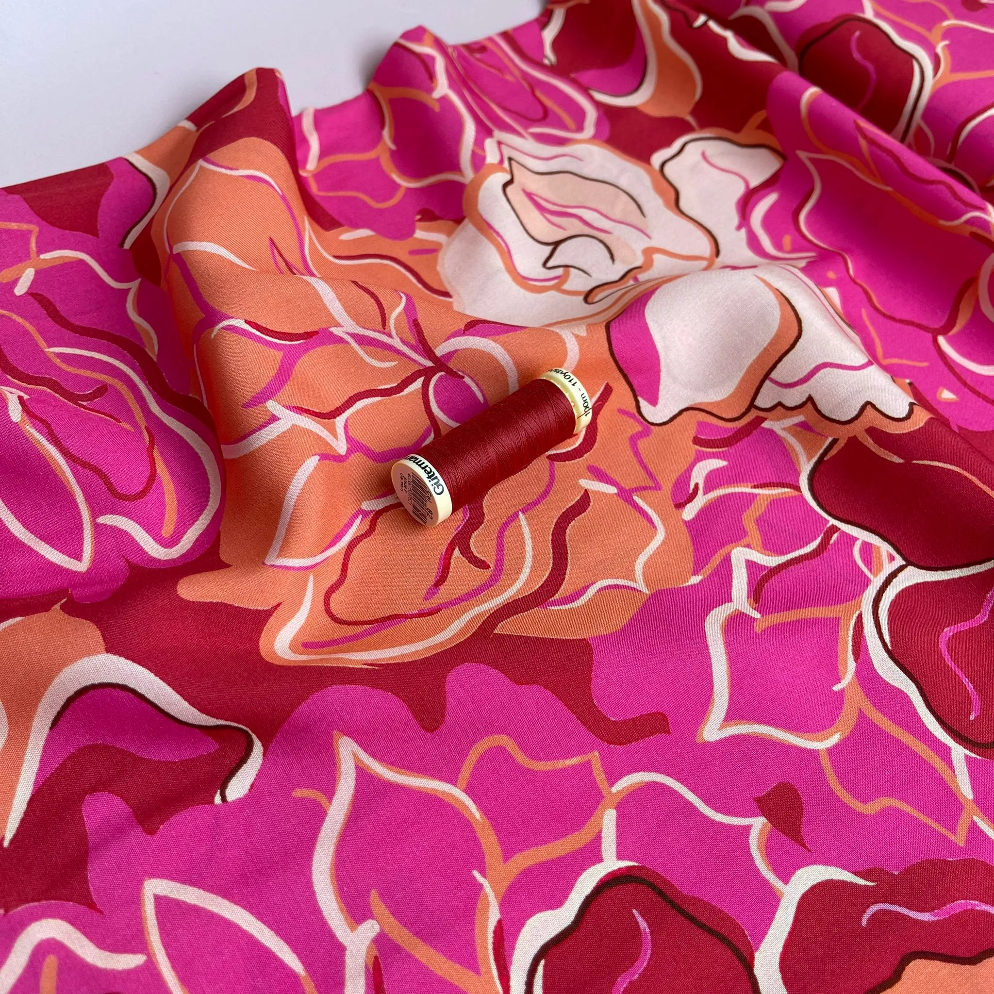 Vibrant Sunset Blooms Viscose Fabric