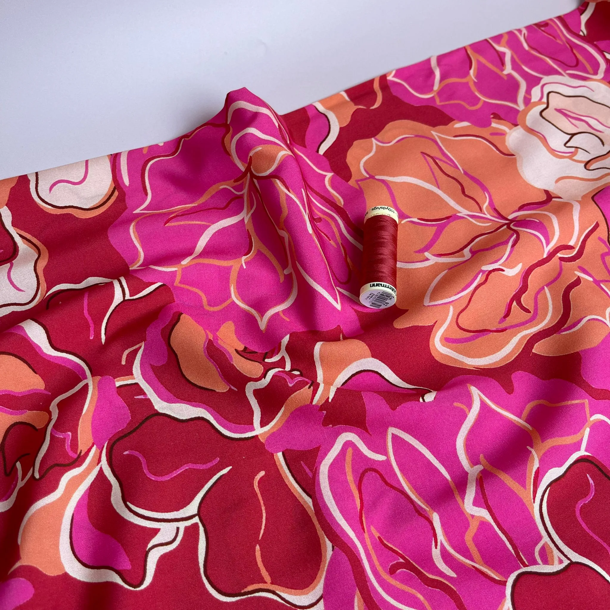 Vibrant Sunset Blooms Viscose Fabric