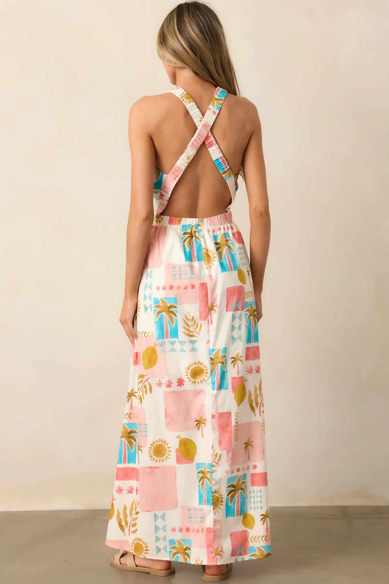 Vibrant Tides Pink Multi Tropical Print Maxi Dress