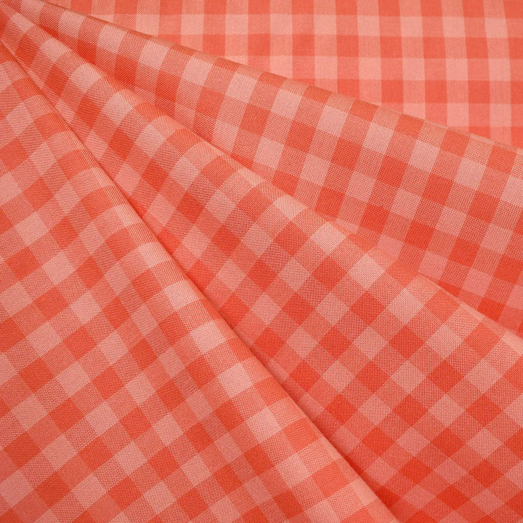 Vibrant Tonal Check Plaid Cotton Shirting Coral