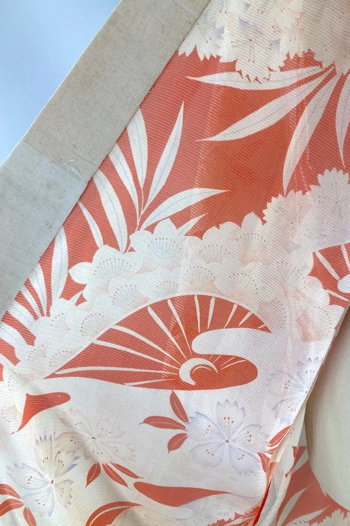 Vintage Red Orange Waves Summer Silk Kimono