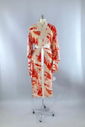 Vintage Red Orange Waves Summer Silk Kimono