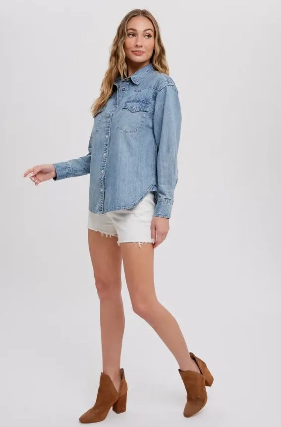 Western Denim Button Down Top